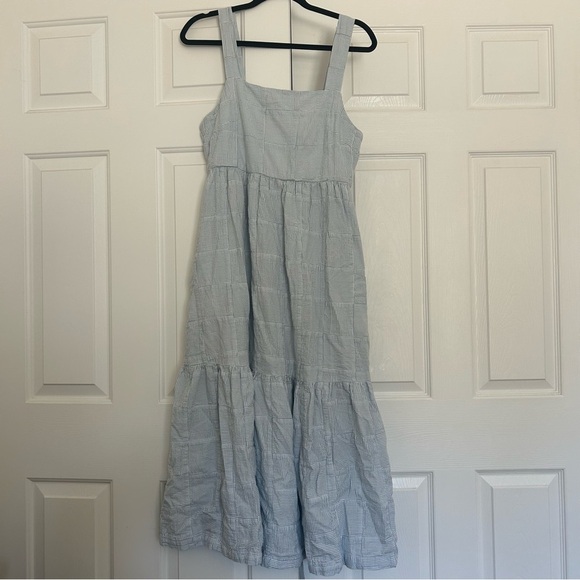 Madewell Cicely Tiered Midi Dress in Patchwork Light Blue Checkered Dress - Picture 4 of 9